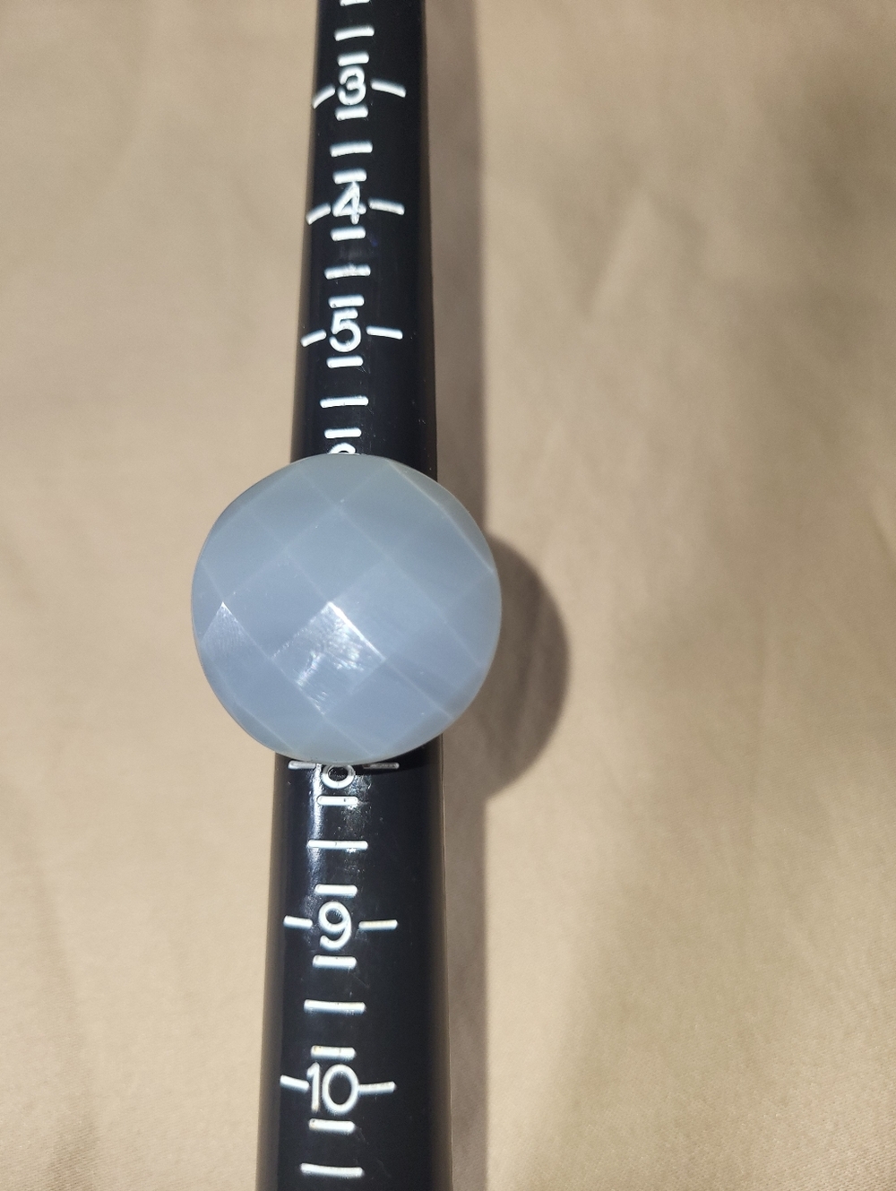 Solid Jade Faceted Round Light Grey Statement Ring - Unbranded, Size 7